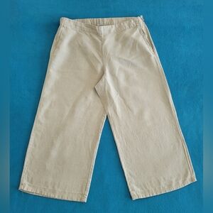 J. Jill Womens 100% Linen Pants Sz L Beige Wide Leg Cropped Side Zip Beach Boho